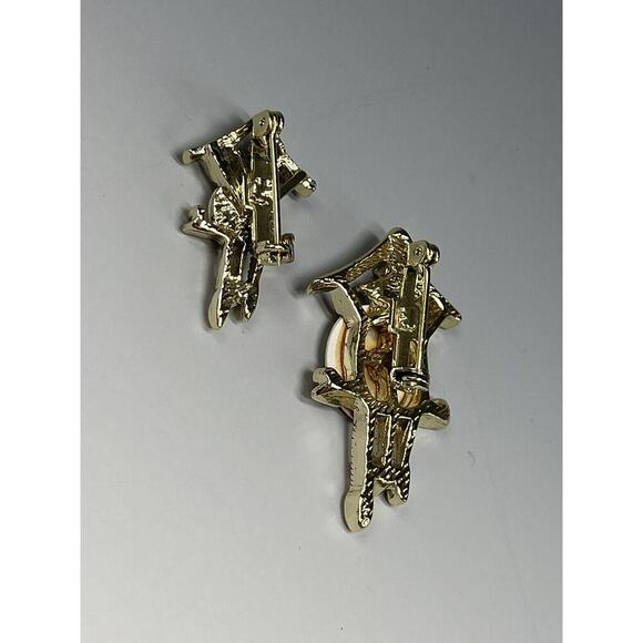 Vintage Big & Small Clock Brooch Pin with Mother of Pearl Face Pair‎ - Picture 3 of 7